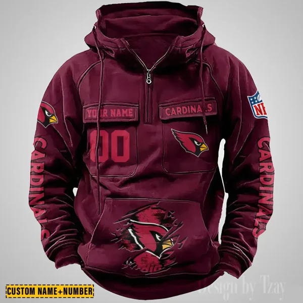 Arizona Cardinals NFL Multi Pocket Zipper Retro Hoodie AZVMHD830 - Image 4