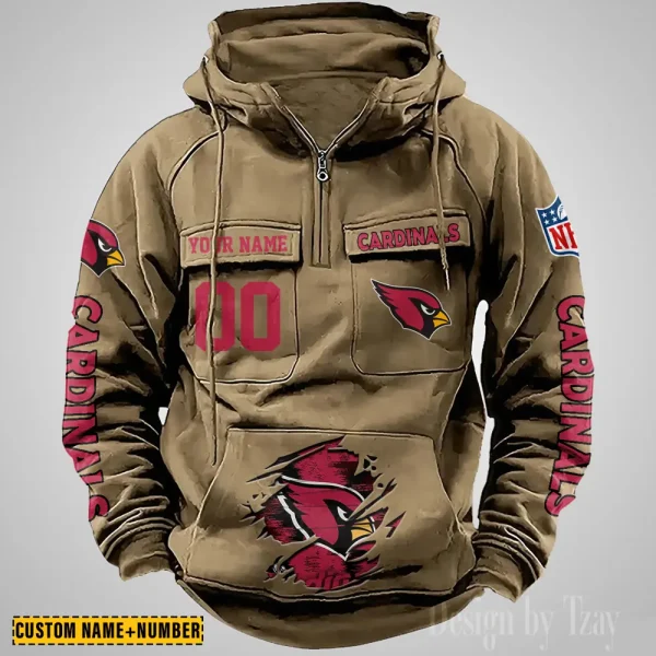 Arizona Cardinals NFL Multi Pocket Zipper Retro Hoodie AZVMHD830 - Image 5