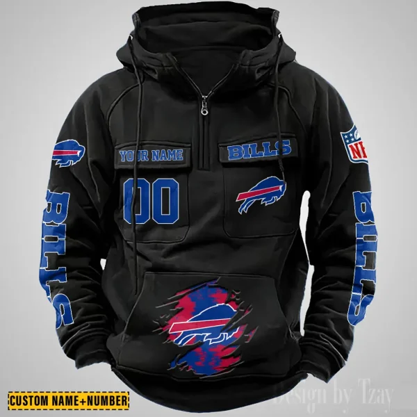Buffalo Bills NFL Multi Pocket Zipper Retro Hoodie AZVMHD833 - Image 2