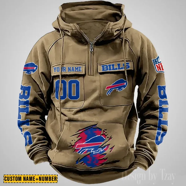 Buffalo Bills NFL Multi Pocket Zipper Retro Hoodie AZVMHD833 - Image 3
