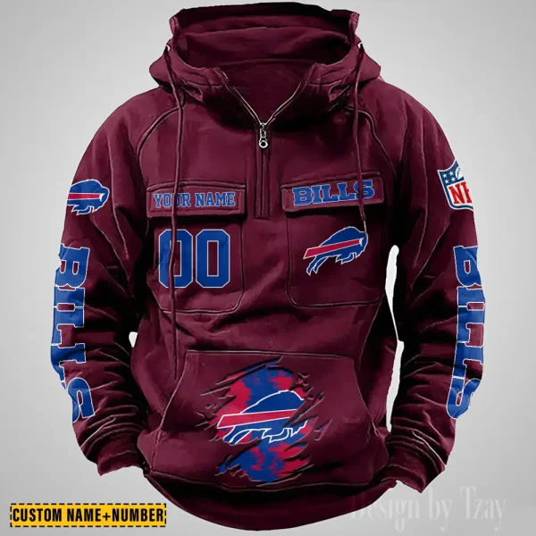 Buffalo Bills NFL Multi Pocket Zipper Retro Hoodie AZVMHD833