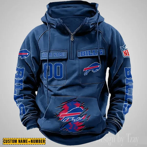 Buffalo Bills NFL Multi Pocket Zipper Retro Hoodie AZVMHD833 - Image 5
