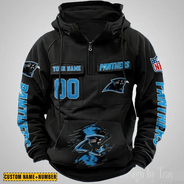 Carolina Panthers NFL Multi Pocket Zipper Retro Hoodie AZVMHD834 - Image 2