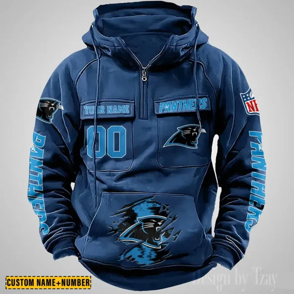 Carolina Panthers NFL Multi Pocket Zipper Retro Hoodie AZVMHD834 - Image 3