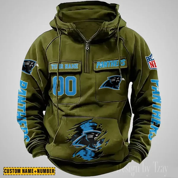Carolina Panthers NFL Multi Pocket Zipper Retro Hoodie AZVMHD834