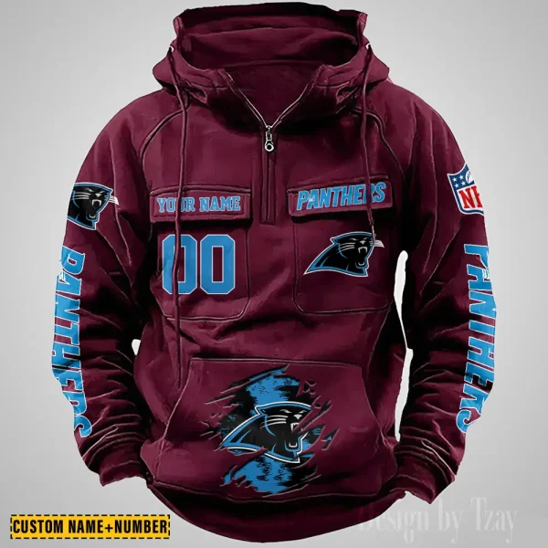 Carolina Panthers NFL Multi Pocket Zipper Retro Hoodie AZVMHD834 - Image 4