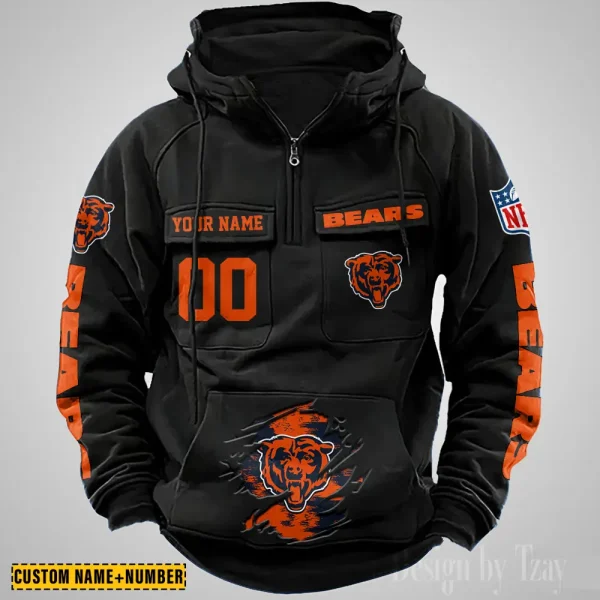 Chicago Bears NFL Multi Pocket Zipper Retro Hoodie AZVMHD835 - Image 2