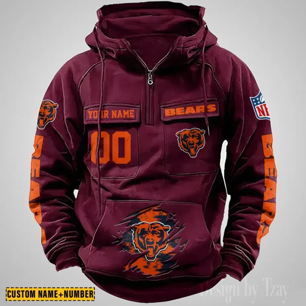 Chicago Bears NFL Multi Pocket Zipper Retro Hoodie AZVMHD835