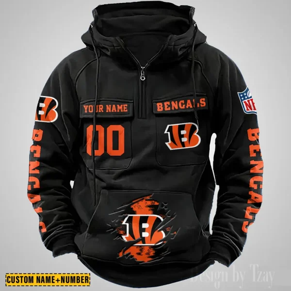 Cincinnati Bengals NFL Multi Pocket Zipper Retro Hoodie AZVMHD836 - Image 2