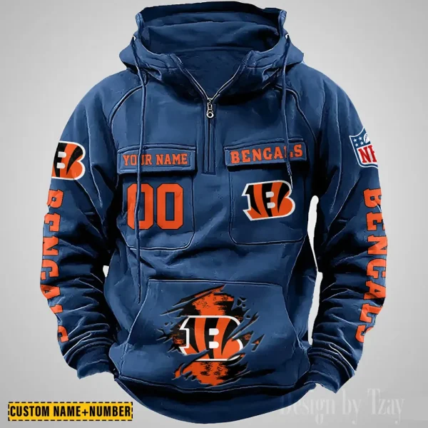 Cincinnati Bengals NFL Multi Pocket Zipper Retro Hoodie AZVMHD836