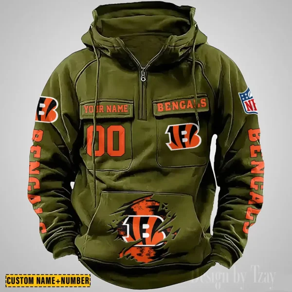 Cincinnati Bengals NFL Multi Pocket Zipper Retro Hoodie AZVMHD836 - Image 3