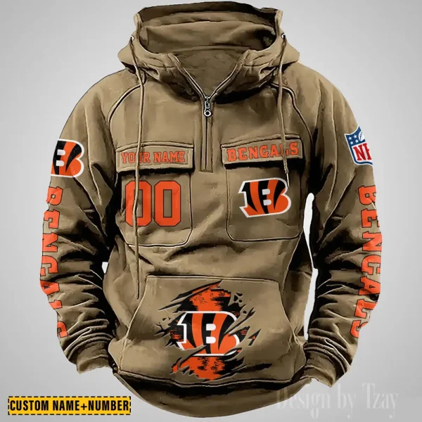 Cincinnati Bengals NFL Multi Pocket Zipper Retro Hoodie AZVMHD836 - Image 5