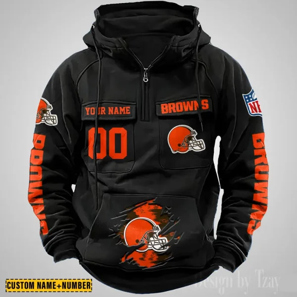 Cleveland Browns NFL Multi Pocket Zipper Retro Hoodie AZVMHD837 - Image 2