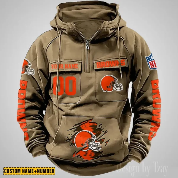 Cleveland Browns NFL Multi Pocket Zipper Retro Hoodie AZVMHD837