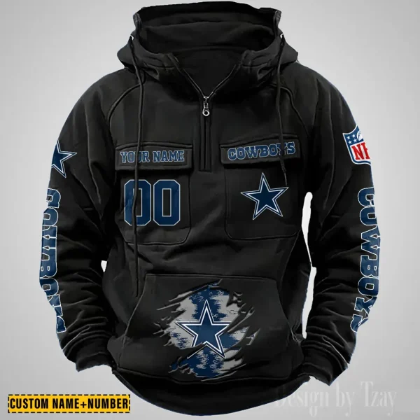 Dallas Cowboys NFL Multi Pocket Zipper Retro Hoodie AZVMHD838