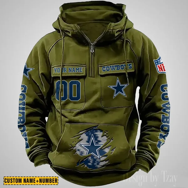 Dallas Cowboys NFL Multi Pocket Zipper Retro Hoodie AZVMHD838 - Image 4