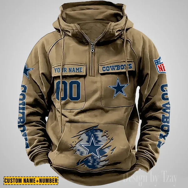 Dallas Cowboys NFL Multi Pocket Zipper Retro Hoodie AZVMHD838 - Image 5