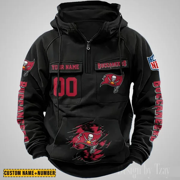 Tampa Bay Buccaneers NFL Multi Pocket Zipper Retro Hoodie AZVMHD839 - Image 2