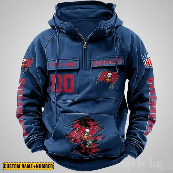 Tampa Bay Buccaneers NFL Multi Pocket Zipper Retro Hoodie AZVMHD839