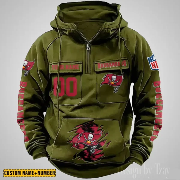 Tampa Bay Buccaneers NFL Multi Pocket Zipper Retro Hoodie AZVMHD839 - Image 3