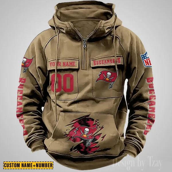 Tampa Bay Buccaneers NFL Multi Pocket Zipper Retro Hoodie AZVMHD839 - Image 4