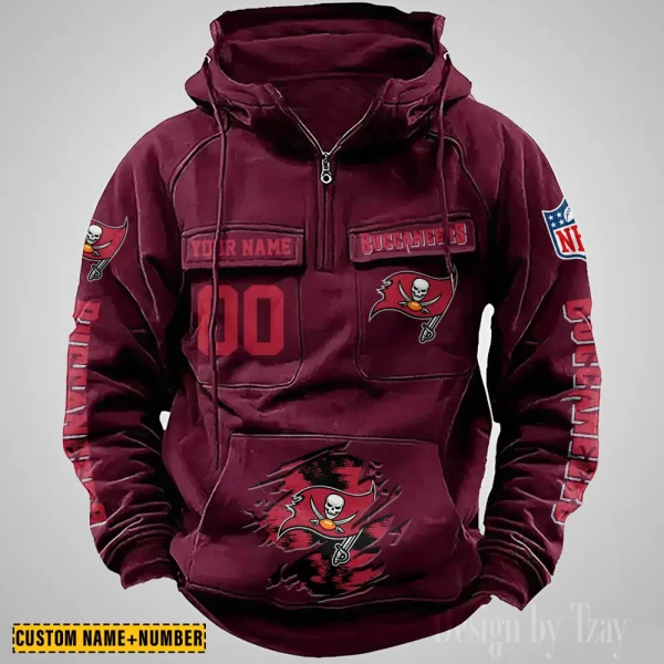 Tampa Bay Buccaneers NFL Multi Pocket Zipper Retro Hoodie AZVMHD839 - Image 5