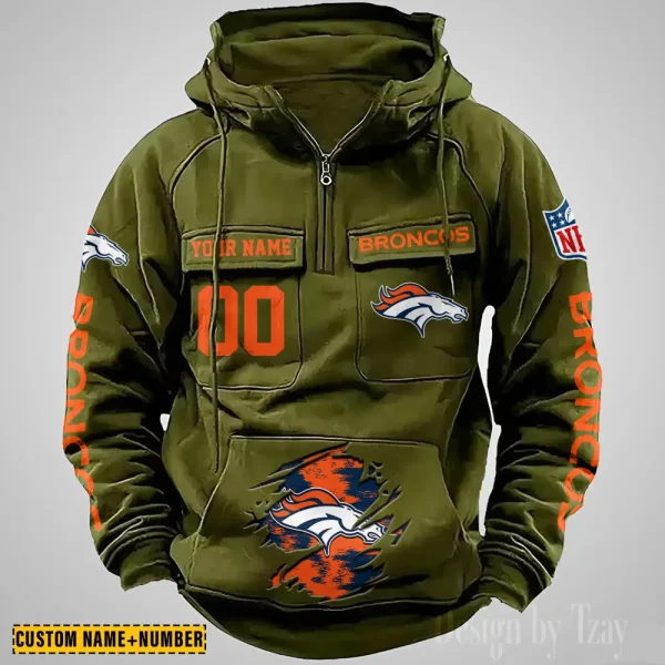 Denver Broncos NFL Multi Pocket Zipper Retro Hoodie AZVMHD840 - Image 4