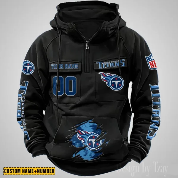 Tennessee Titans NFL Multi Pocket Zipper Retro Hoodie AZVMHD841 - Image 2