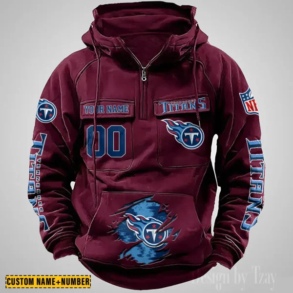 Tennessee Titans NFL Multi Pocket Zipper Retro Hoodie AZVMHD841 - Image 3