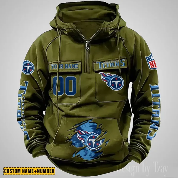 Tennessee Titans NFL Multi Pocket Zipper Retro Hoodie AZVMHD841 - Image 4