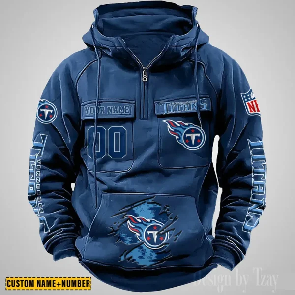 Tennessee Titans NFL Multi Pocket Zipper Retro Hoodie AZVMHD841 - Image 5