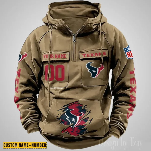 Houston Texans NFL Multi Pocket Zipper Retro Hoodie AZVMHD844