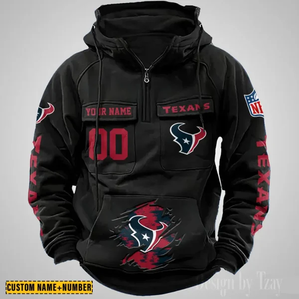 Houston Texans NFL Multi Pocket Zipper Retro Hoodie AZVMHD844 - Image 2