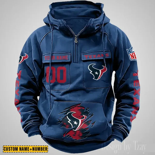Houston Texans NFL Multi Pocket Zipper Retro Hoodie AZVMHD844 - Image 3