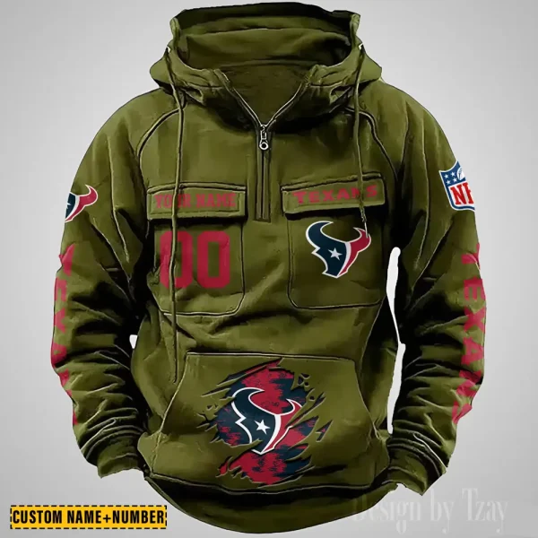 Houston Texans NFL Multi Pocket Zipper Retro Hoodie AZVMHD844 - Image 4