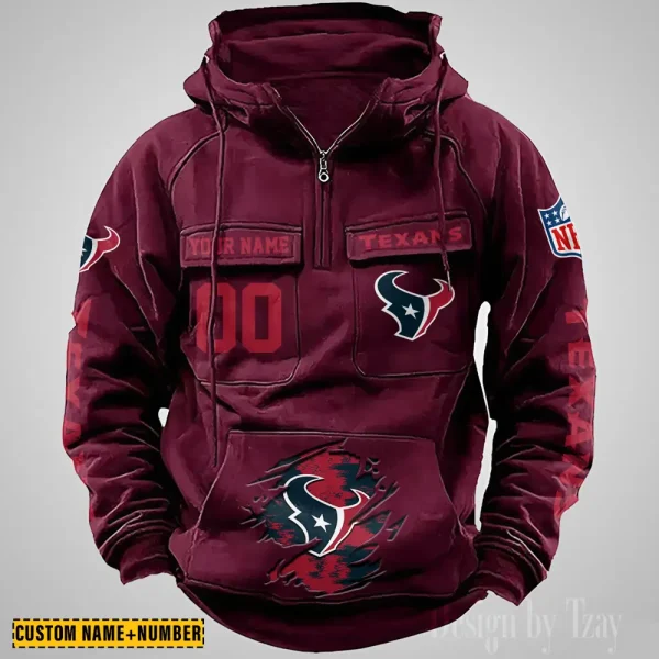 Houston Texans NFL Multi Pocket Zipper Retro Hoodie AZVMHD844 - Image 5