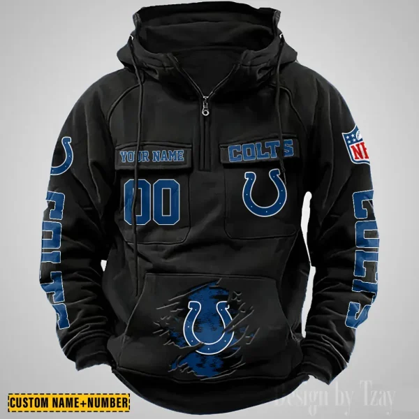 Indianapolis Colts NFL Multi Pocket Zipper Retro Hoodie AZVMHD845
