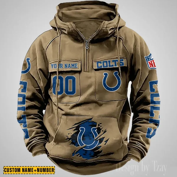 Indianapolis Colts NFL Multi Pocket Zipper Retro Hoodie AZVMHD845 - Image 2
