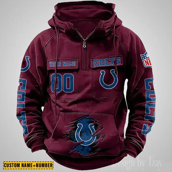 Indianapolis Colts NFL Multi Pocket Zipper Retro Hoodie AZVMHD845 - Image 3