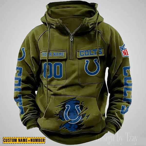 Indianapolis Colts NFL Multi Pocket Zipper Retro Hoodie AZVMHD845 - Image 4