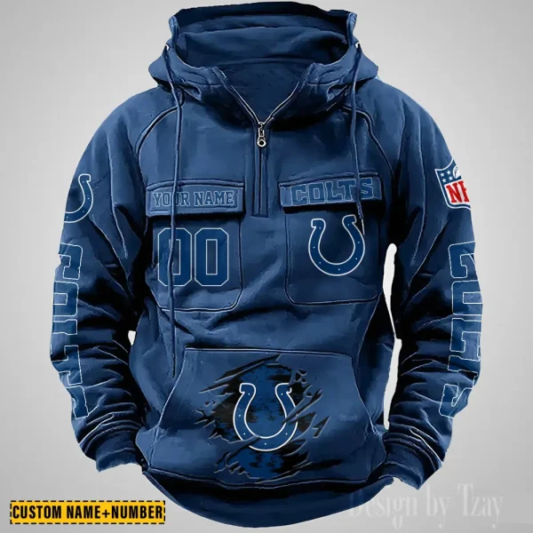 Indianapolis Colts NFL Multi Pocket Zipper Retro Hoodie AZVMHD845 - Image 5