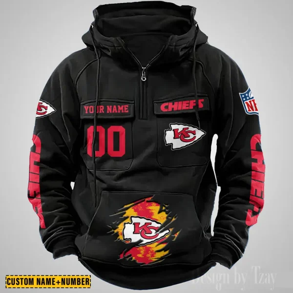Kansas City Chiefs NFL Multi Pocket Zipper Retro Hoodie AZVMHD847