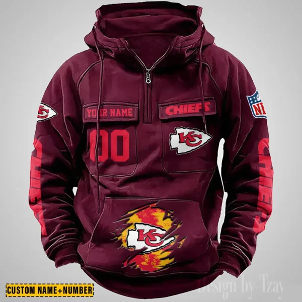 Kansas City Chiefs NFL Multi Pocket Zipper Retro Hoodie AZVMHD847 - Image 3