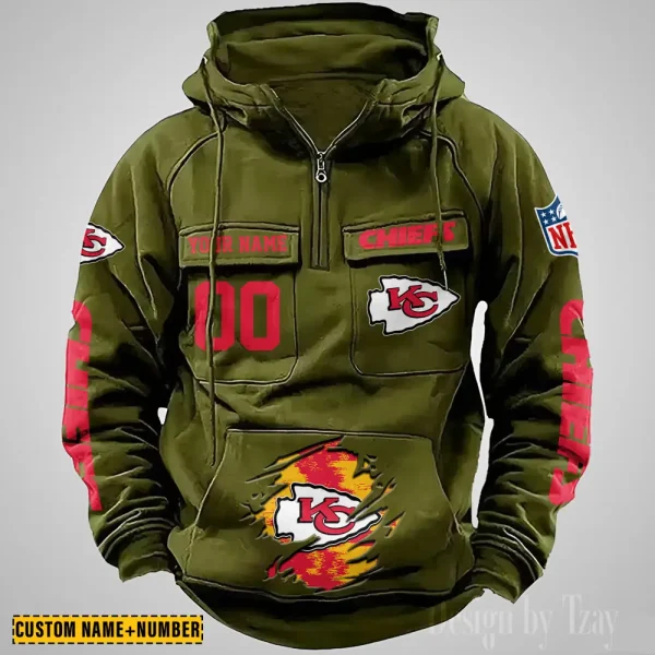 Kansas City Chiefs NFL Multi Pocket Zipper Retro Hoodie AZVMHD847 - Image 4