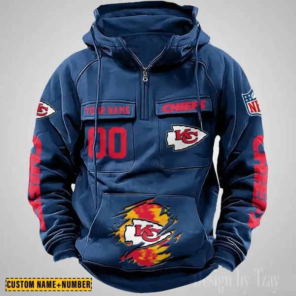 Kansas City Chiefs NFL Multi Pocket Zipper Retro Hoodie AZVMHD847 - Image 5