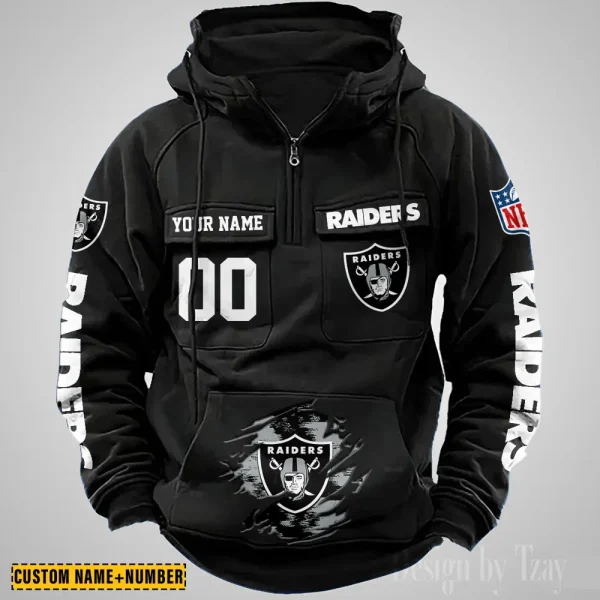 Las Vegas Raiders NFL Multi Pocket Zipper Retro Hoodie AZVMHD848 - Image 2