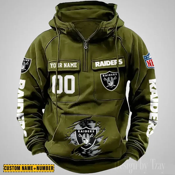 Las Vegas Raiders NFL Multi Pocket Zipper Retro Hoodie AZVMHD848