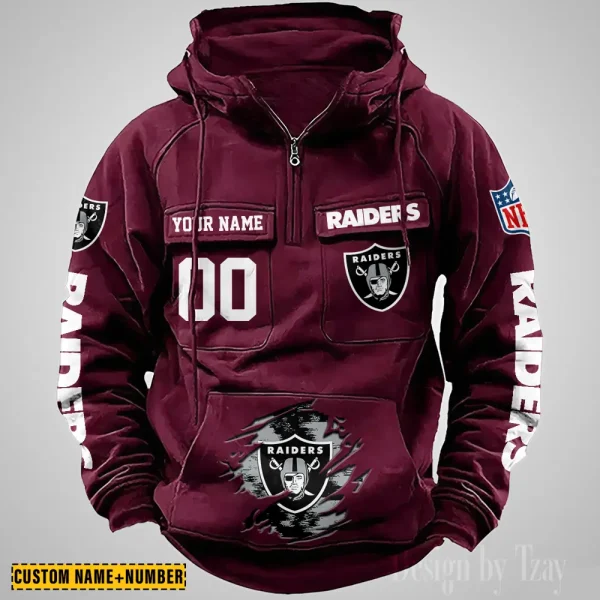 Las Vegas Raiders NFL Multi Pocket Zipper Retro Hoodie AZVMHD848 - Image 4