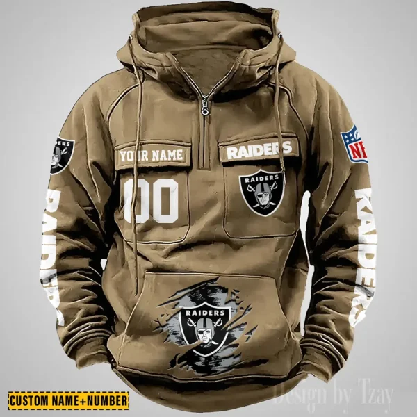 Las Vegas Raiders NFL Multi Pocket Zipper Retro Hoodie AZVMHD848 - Image 5