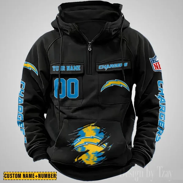 Los Angeles Chargers NFL Multi Pocket Zipper Retro Hoodie AZVMHD849 - Image 2